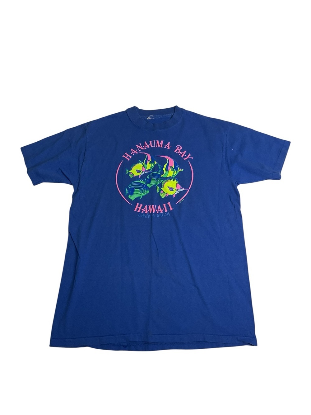 Vintage 1993 Hanauma Bay Hawaii Fish Graphic T-Shirt Blue Single Stitch Style L